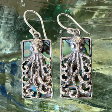 ER 14891 AB-Handmade Unique 925 Bali Silver Filigree Earrings with Abalone